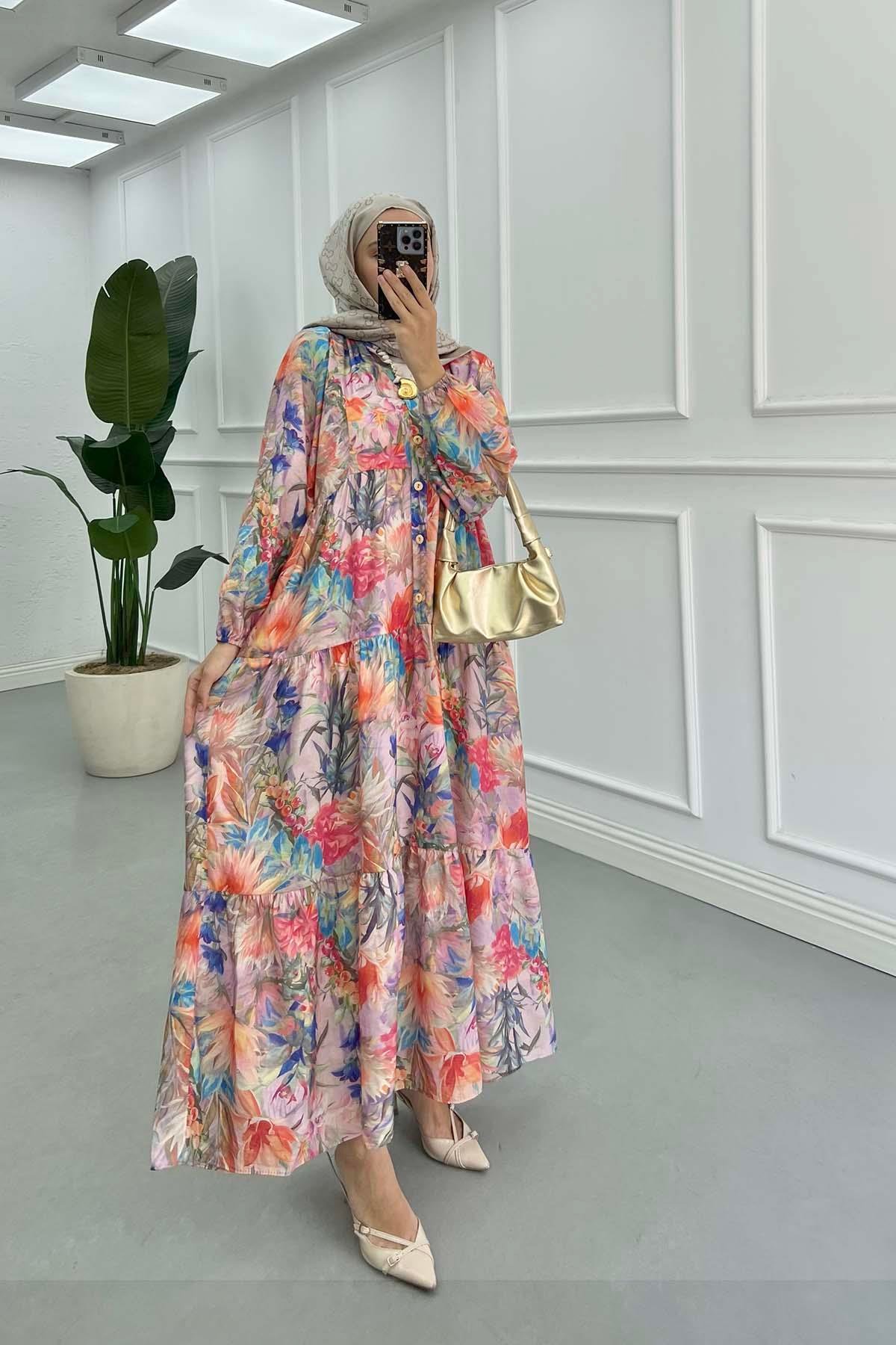 Sare Fashion Floral Pattern Mango Dress Lilac