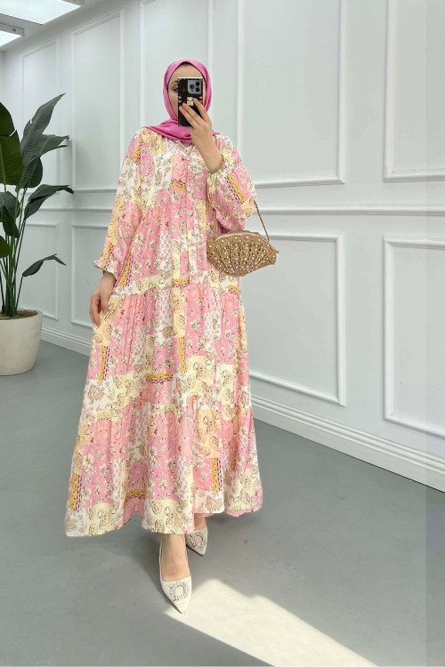 Sare Fashion Floral Pattern Mango Dress Pink Sare Fashion Floral Pattern Mango Dress Pink