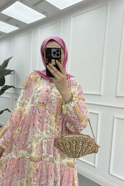 Sare Fashion Floral Pattern Mango Dress Pink Sare Fashion Floral Pattern Mango Dress Pink