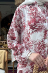 Sare Fashion Floral Pattern Viscose Dress Claret Red