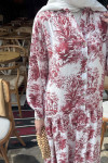 Sare Fashion Floral Pattern Viscose Dress Claret Red