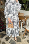 Sare Fashion Flower Pattern Viscose Dress Black