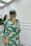 Sare Fashion Floral Patterned Viscose Dress Green