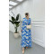 Sare Fashion Floral Patterned Tied Viscose Dress Blue