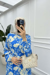 Sare Fashion Floral Patterned Tied Viscose Dress Blue