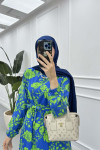 Sare Fashion Floral Patterned Viscose Dress Green-Blue