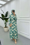Sare Fashion Floral Patterned Viscose Dress Green