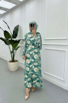 Sare Fashion Floral Patterned Viscose Dress Green