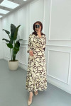 Sare Fashion Floral Patterned Tie Dress Brown