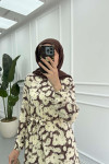 Sare Fashion Floral Patterned Tie Dress Brown