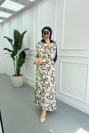 Sare Fashion Floral Patterned Tie Dress Blue