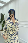 Sare Fashion Floral Patterned Tie Dress Blue
