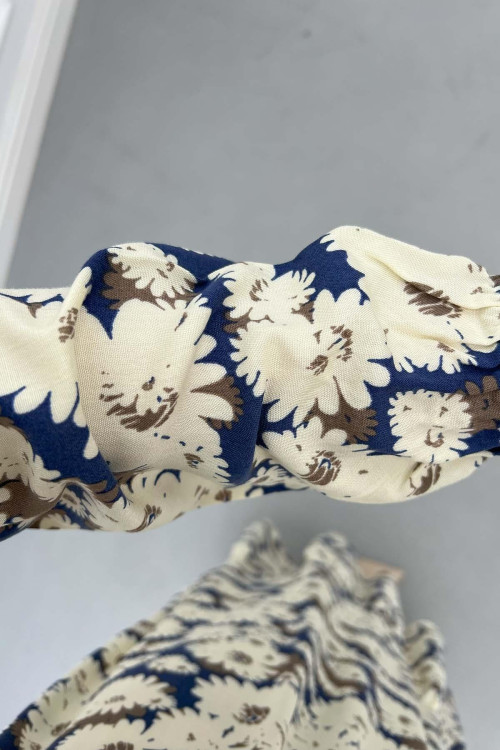 Sare Fashion Floral Patterned Tie Dress Blue