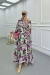 Sare Fashion Floral Patterned Button Detail Dress Purple