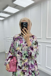 Sare Fashion Floral Patterned Button Detail Dress Purple