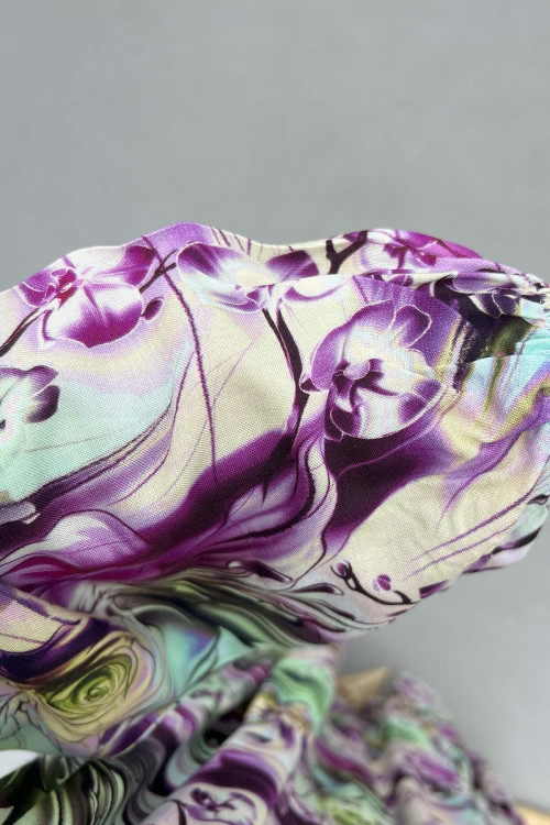 Sare Fashion Floral Patterned Button Detail Dress Purple