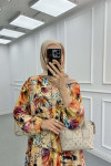 Sare Fashion Floral Patterned Button Detail Dress Yellow