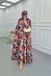 Sare Fashion Floral Patterned Button Detailed Dress Orange