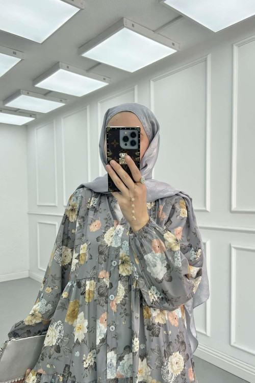 Sare Fashion Floral Patterned Dress Gray