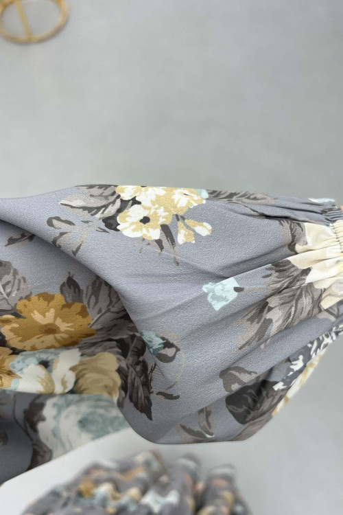 Sare Fashion Floral Patterned Dress Gray