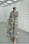 Sare Fashion Floral Patterned Dress Gray