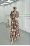 Sare Fashion Floral Patterned Dress Brown