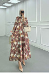 Sare Fashion Floral Patterned Dress Brown
