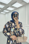 Sare Fashion Floral Patterned Dress Navy Blue