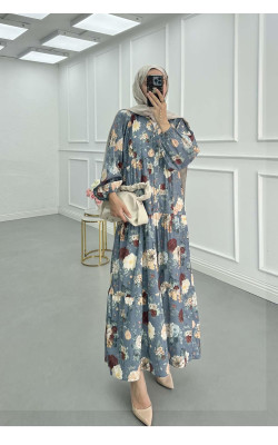 Sare Fashion Floral Patterned Dress Blue
