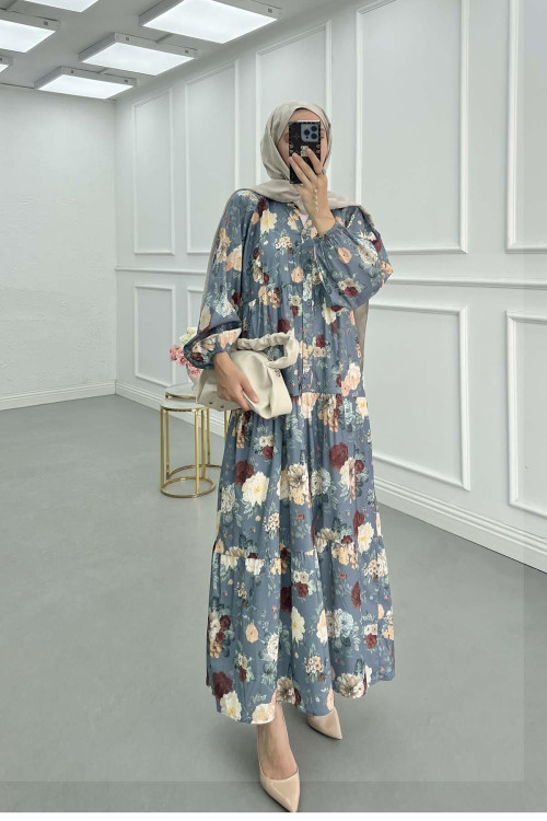 Sare Fashion Floral Patterned Dress Blue