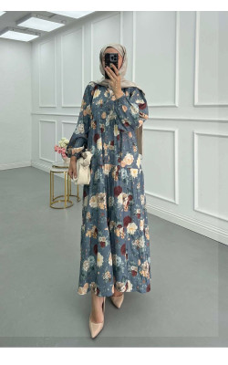 Sare Fashion Floral Patterned Dress Blue