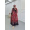 Sare Fashion Floral Patterned Elastic Sleeve Dress Burgundy