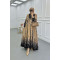 Sare Fashion Floral Patterned Elastic Sleeve Dress Camel