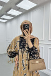 Sare Fashion Floral Patterned Elastic Sleeve Dress Camel