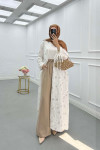 Sare Fashion Floral Patterned Belted Muslin Set Camel
