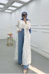 Sare Fashion Floral Patterned Belted Muslin Suit Indigo