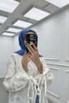 Sare Fashion Floral Patterned Belted Muslin Suit Indigo