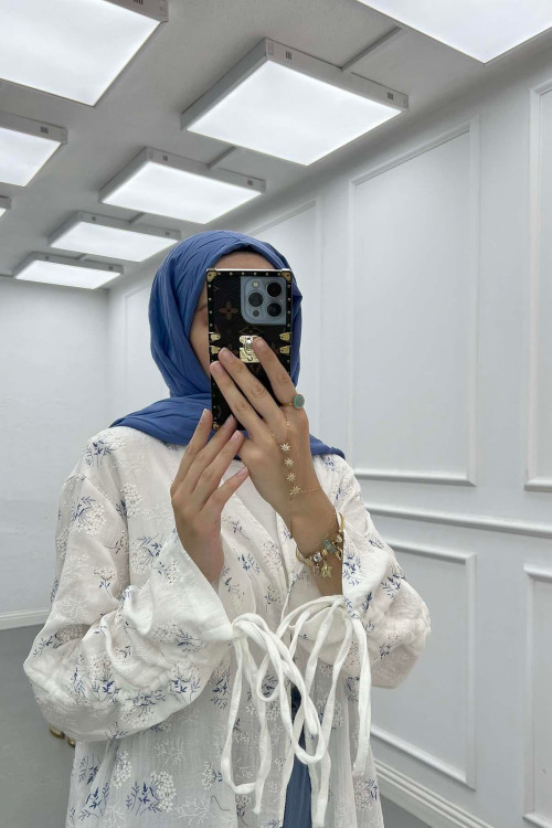 Sare Fashion Floral Patterned Belted Muslin Suit Indigo
