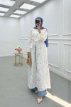Sare Fashion Floral Patterned Belted Muslin Suit Indigo