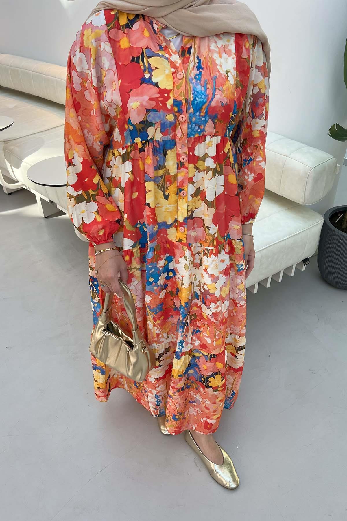 Sare Fashion Mango Floral Print Dress Orange