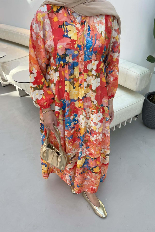 Sare Fashion Mango Floral Print Dress Orange Sare Fashion Mango Floral Print Dress Orange
