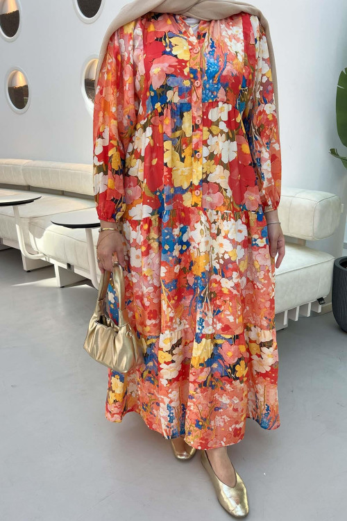 Sare Fashion Mango Floral Print Dress Orange Sare Fashion Mango Floral Print Dress Orange