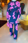 Sare Fashion Floral Patterned Trouser Suit Navy Blue