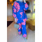 Sare Fashion Floral Patterned Trouser Suit Saxe Blue
