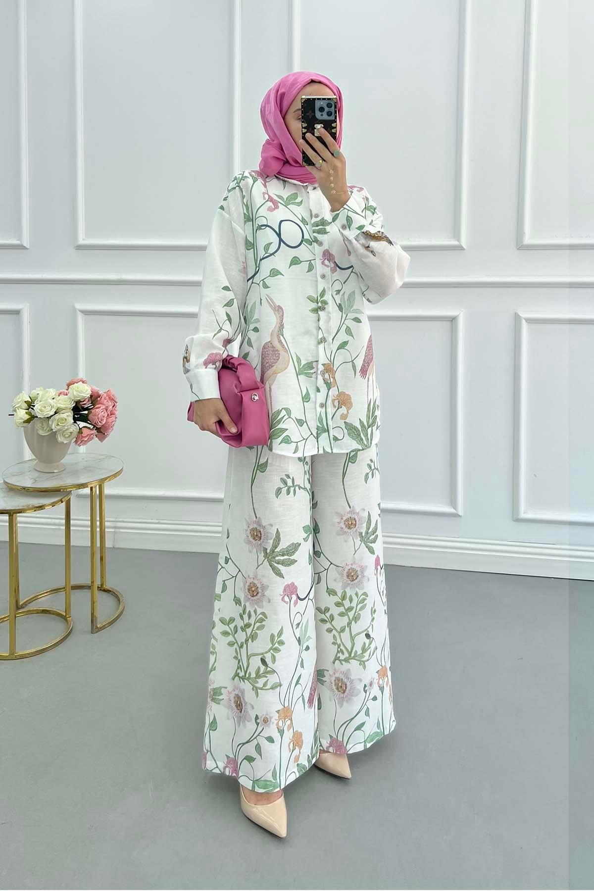Sare Fashion Flower Patterned Suit White