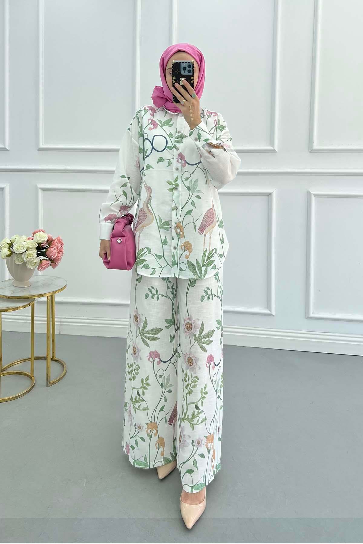Sare Fashion Flower Patterned Suit White