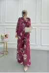 Sare Fashion Flower Patterned Set Cherry Maroon