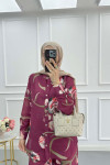 Sare Fashion Flower Patterned Set Cherry Maroon