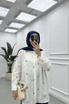 Sare Fashion Flower Detailed Shirt Indigo