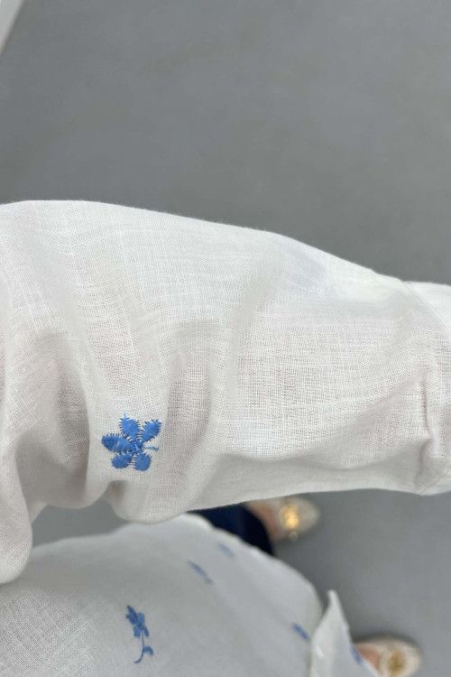 Sare Fashion Flower Detailed Shirt Indigo